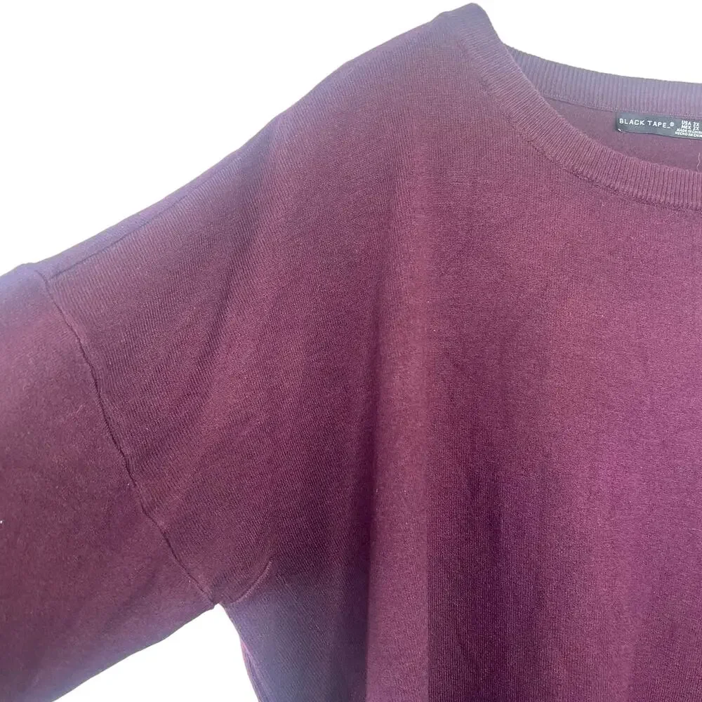 Black Tape_ Size 2X Burgundy Round Neck Long Sleeve Cuffed Stretch Sweater
